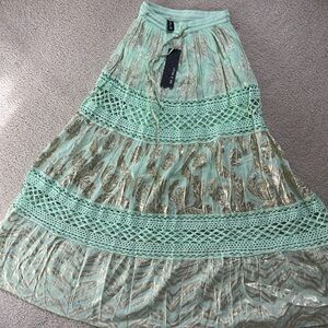 Boho Mint Green Maxi Dress with Gold Foil Accents